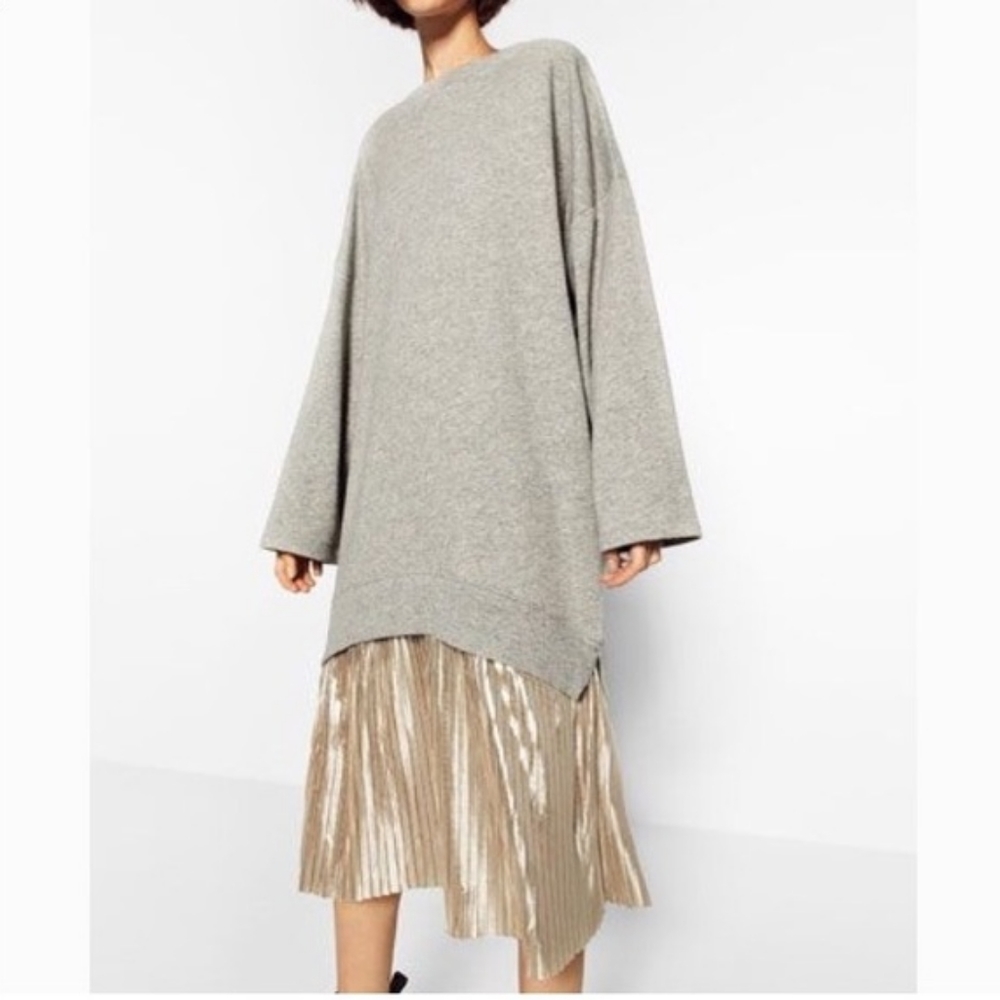 ZARA sweatshirt midi dress with metallic skirt in size M